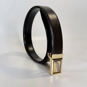 Vintage Christian Dior Skinny Belt Black Brown 40 In/100cm Reversible Gold Logo